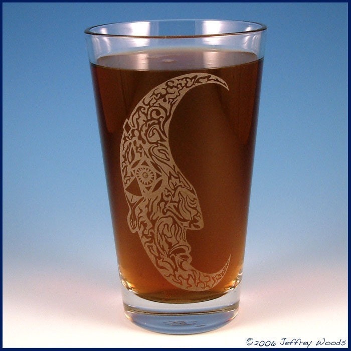 Pint Glass - Tattooed Moon - Custom Etched Barware