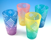 Pint Glasses - Spiral Diamonds - Set of 4 - Custom Painted and Etched Glassware