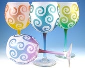 Wine Glasses - Spiral Waves - Set of 4 - Frosted - Custom Painted Glassware
