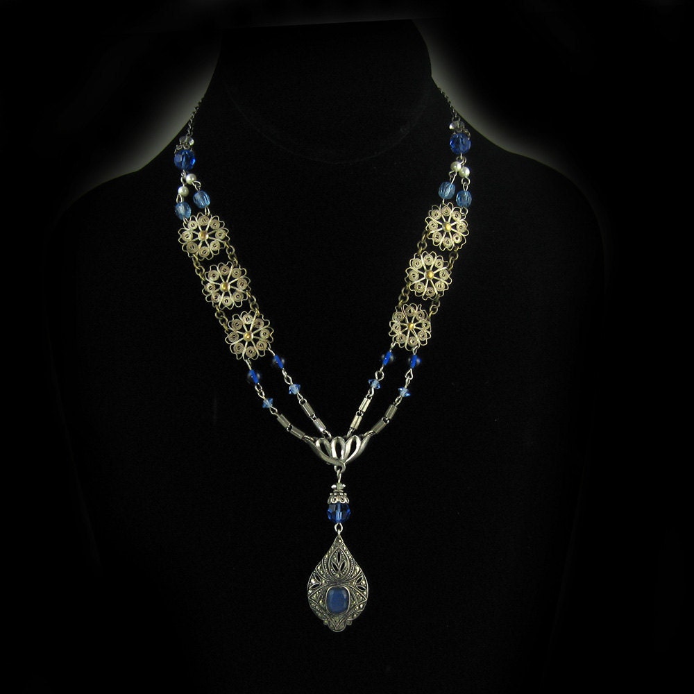 Vintage necklace Antique necklace Repurposed necklace with marcasite and chalcedony