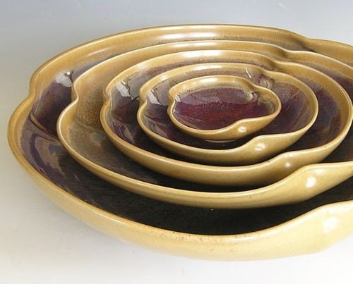 Made to Order.... Nesting set of 5 Poppy Bowls in Honey and Red