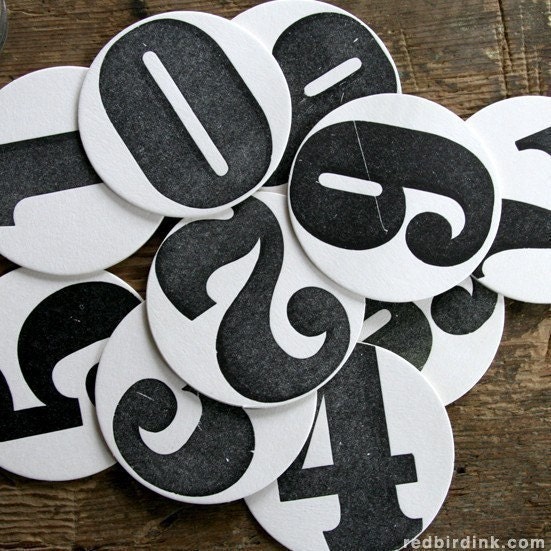 Letterpress Numbers Coasters - Set of 10