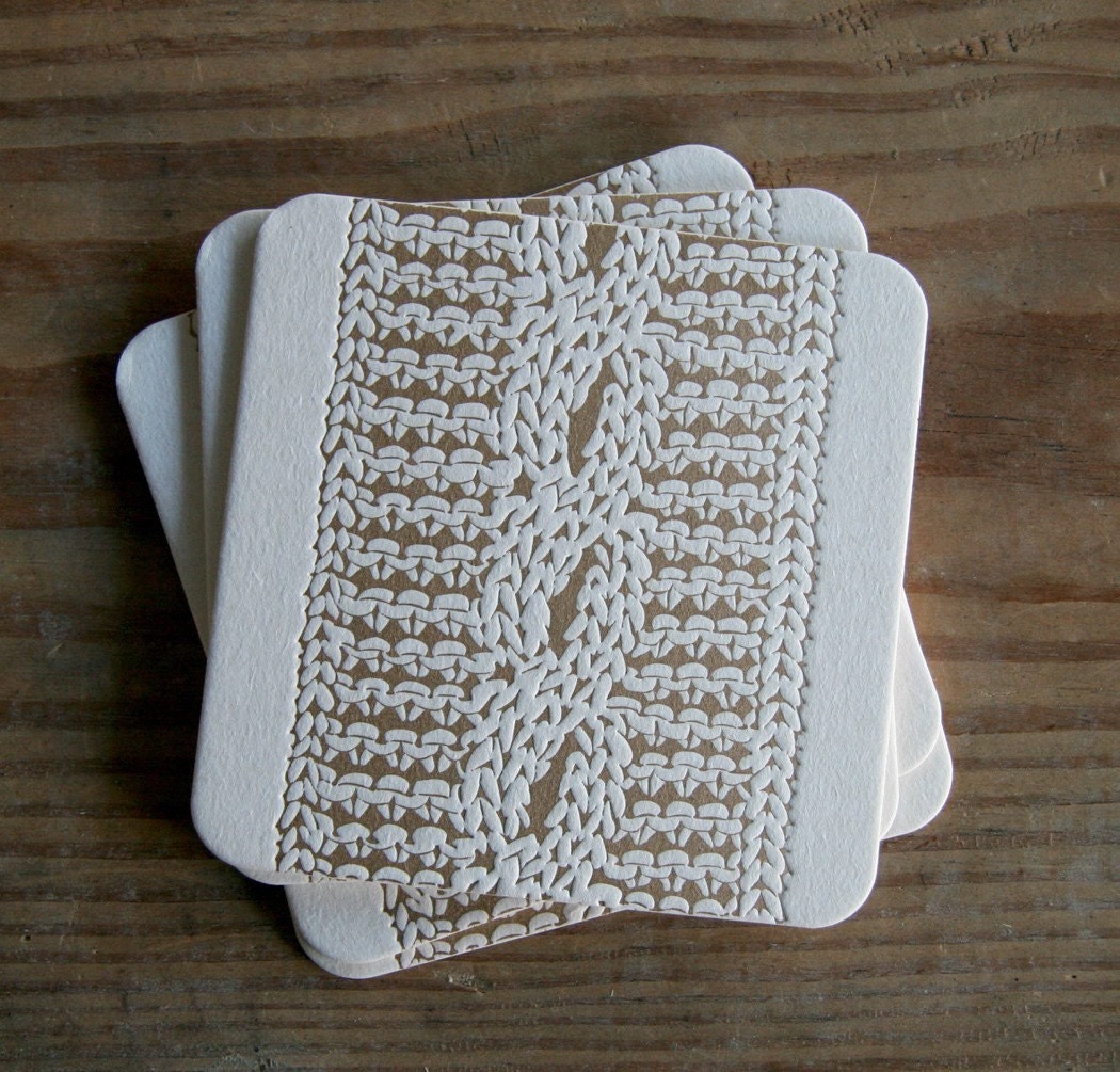 Cable Knit in Gold: Square Letterpress Coasters (set of 4)