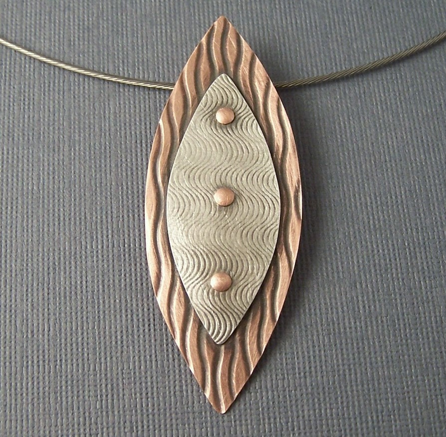 Sterling Silver and Copper Pointed Vertical Ellipse Pendant