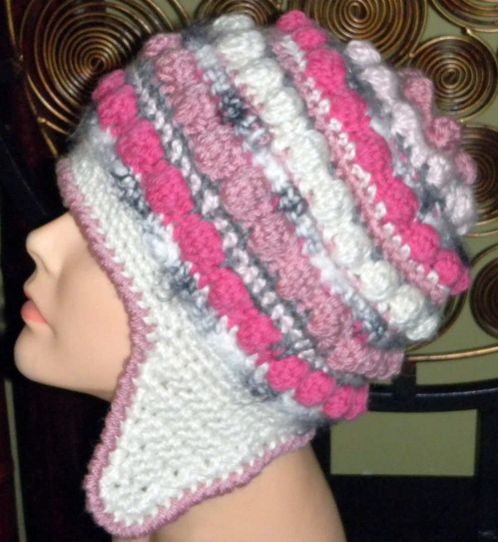 Sale One of a Kind Freeform Freestyle Crochet Helmet Hat with Earflaps Free shipping in USA