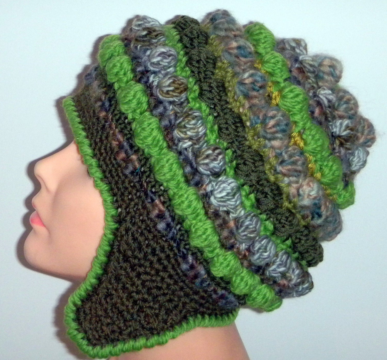 Sale One of a Kind Freeform Freestyle Crochet Helmet Hat with Earflaps Free shipping in USA