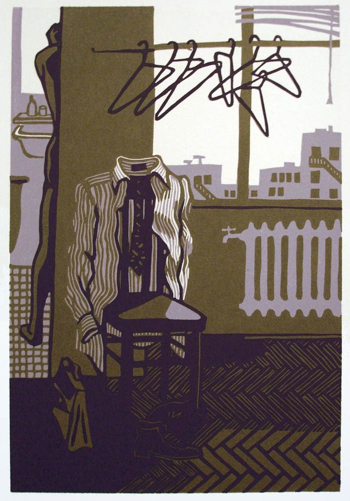 ROOM with NO VIEW reduction color linocut