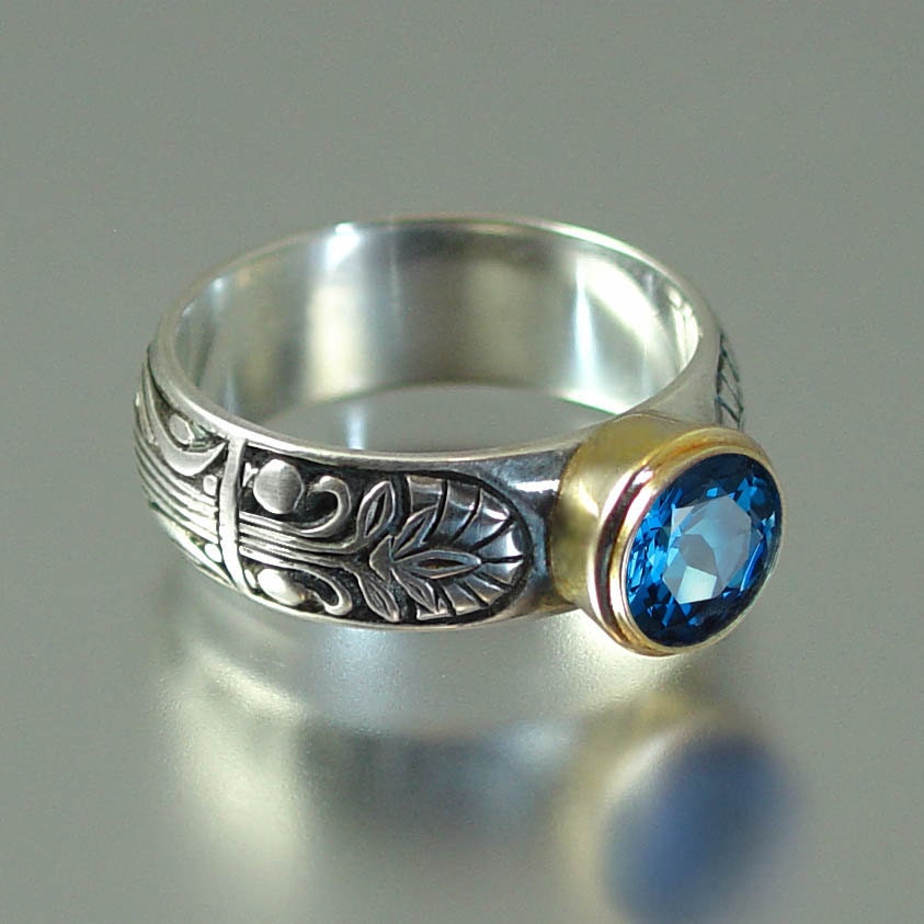 ALEXANDRIA ring in silver and 14K gold with London Blue Topaz
