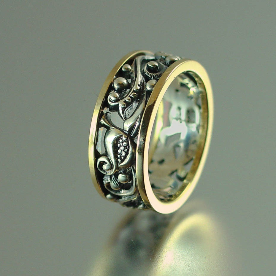 ANASTASIA ornate band in sterling silver and 14K gold