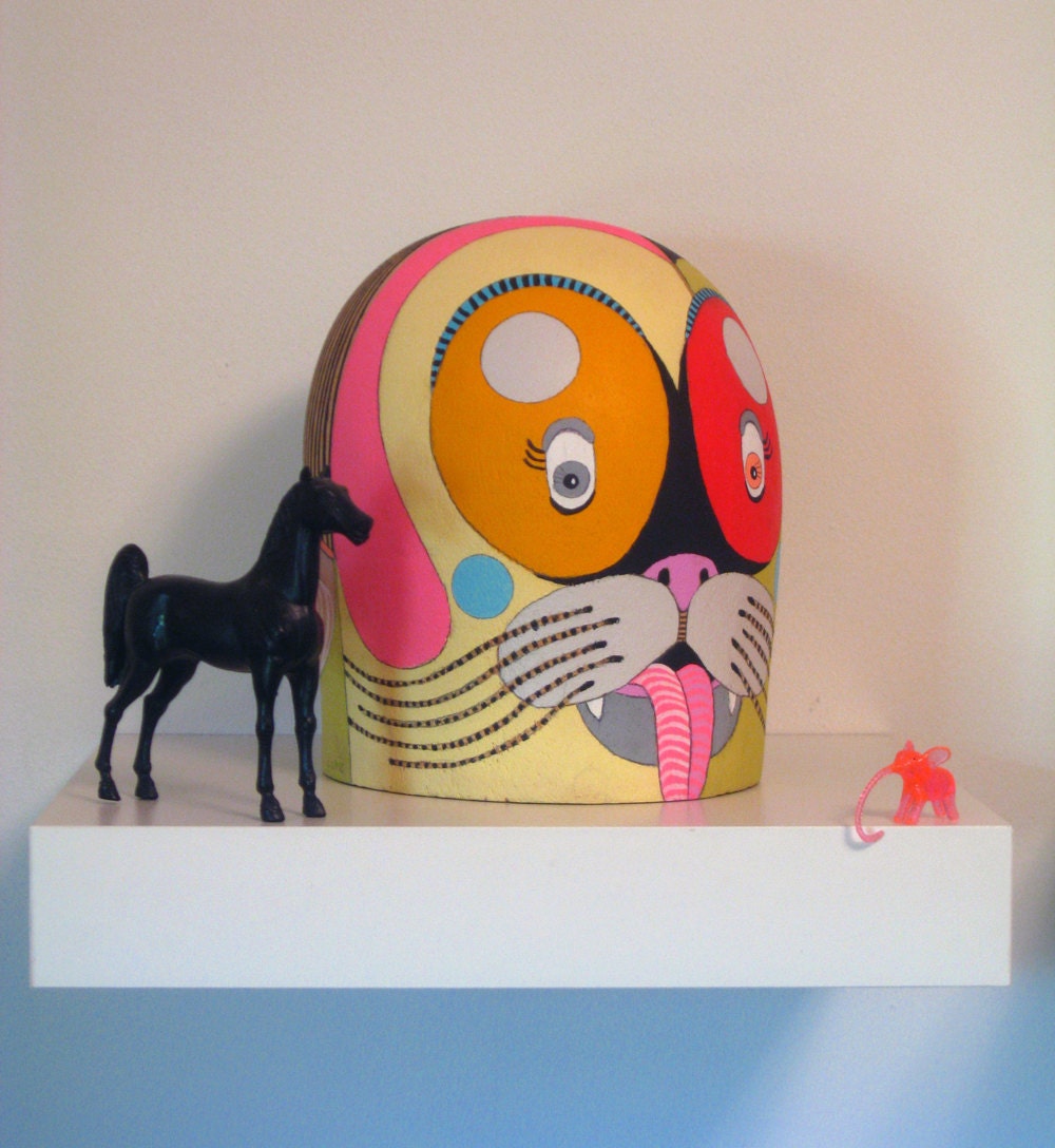 orignal found object painting / sculpture- hat head