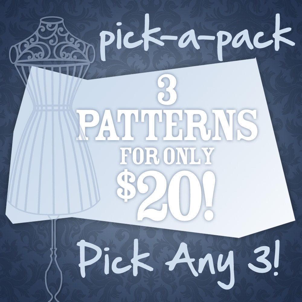 Choose any 3 PDF Sewing E Patterns and Detailed Tutorials