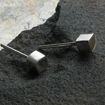 Cube Studs Sterling Silver Post Earrings