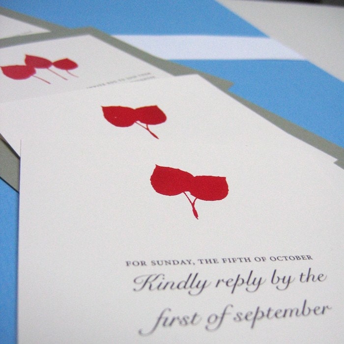 Aspen wedding invitations for fall or winter screen print in red ink
