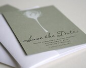 Nature print screenprint Save the Date card white on green tea