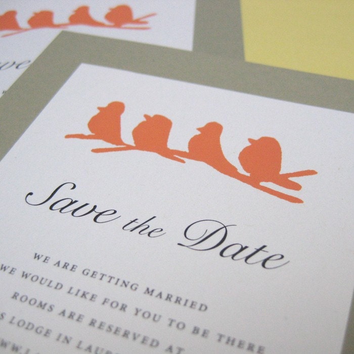 Bird screenprint wedding save the date card eco friendly papers