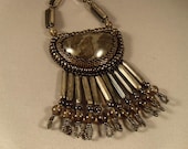 Half Moon Bead Embroidered Pendant and Necklace
