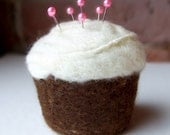 Pincushion - Cupcake, Felted Wool, Chocolate and Vanilla