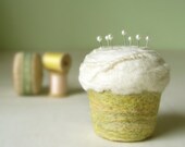 Pincushion - Felted Cupcake in Lemongrass