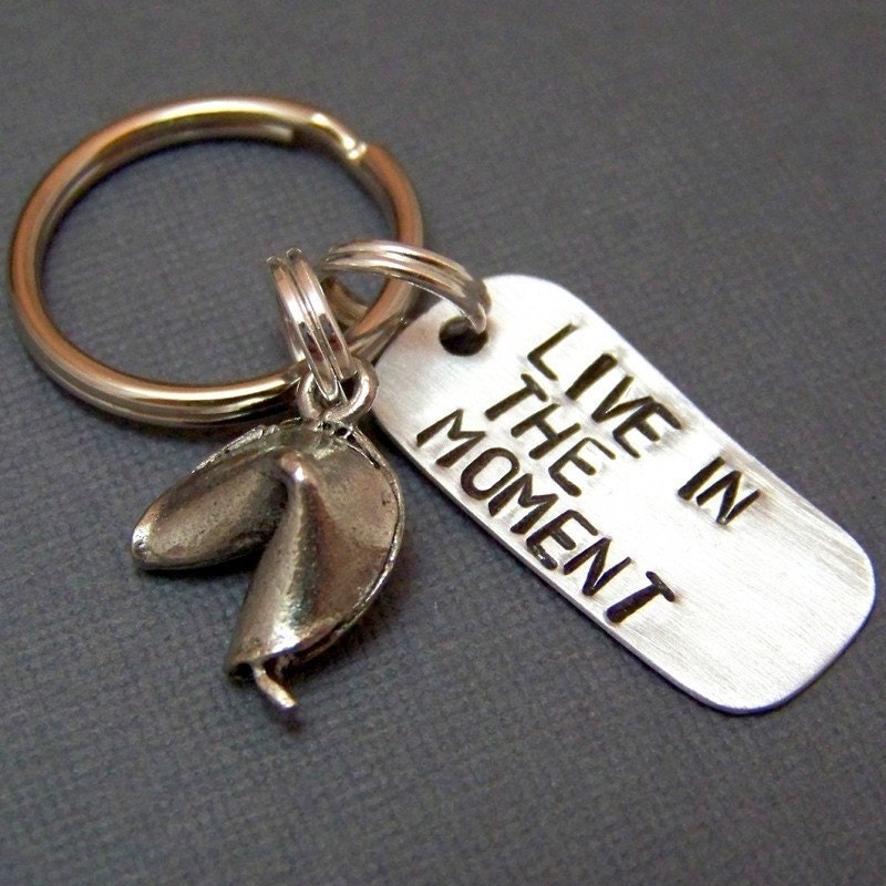 Fortune Cookie Keychain - Live in the Moment - Word Keychain