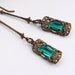 Stained Glass Window Dangles in Emerald - Czech Revival Vintage Glass Earrings