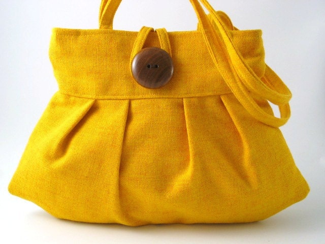 small tote -purse- sexy pleated bag- handbag- shoulder bag in Yellow decor fabric