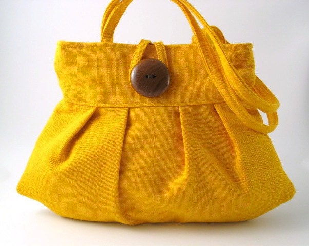 small tote -purse- sexy pleated bag- handbag- shoulder bag in Yellow decor fabric