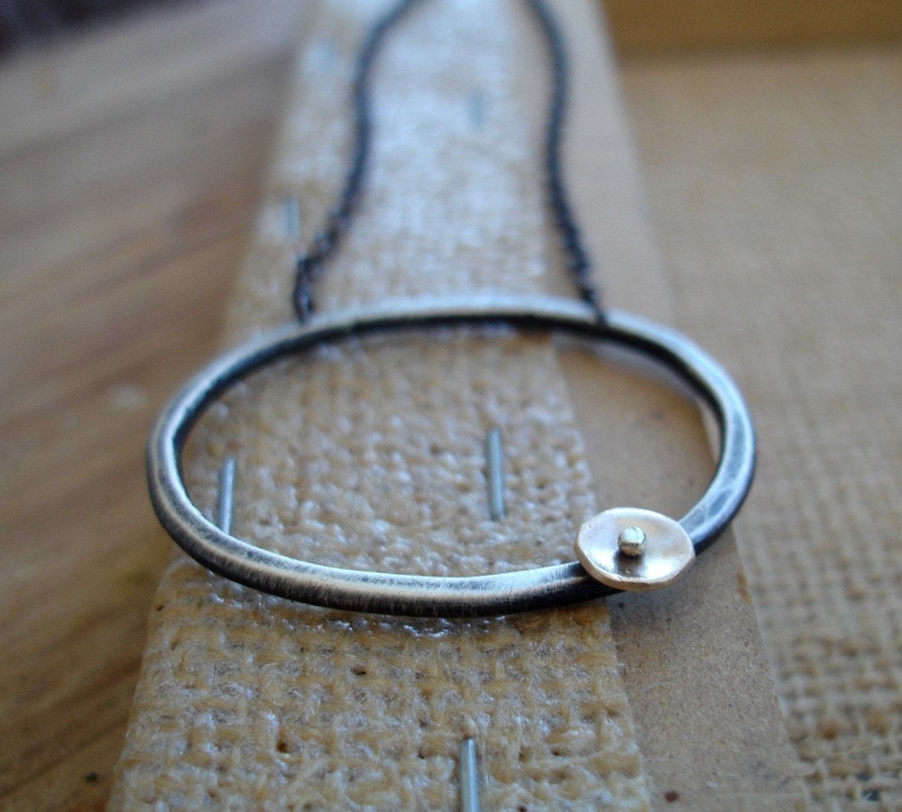 Gold Mini Pebble Recycled Silver Necklace FREE SHIPPING  14k gold fill rivet disc statement jewelry