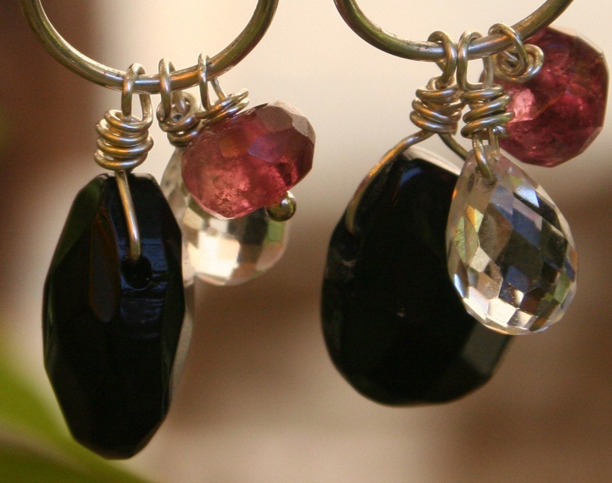 Black Onyx and Pink Sapphire Earrings