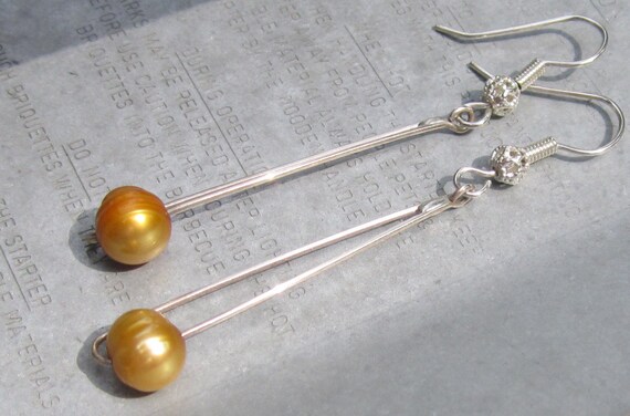 Golden Fresh Water  Pearl Dangle Earrings
