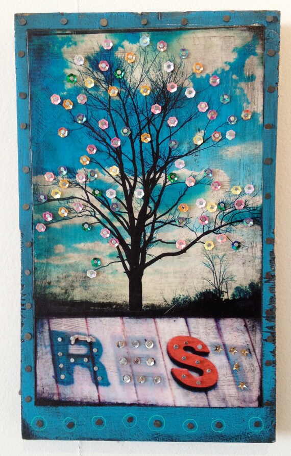 Rest Mixed Media Altered Photo on Reclaimed Wood