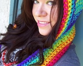 Electric Rainbow Scoofie - Crocheted Hooded Scarf
