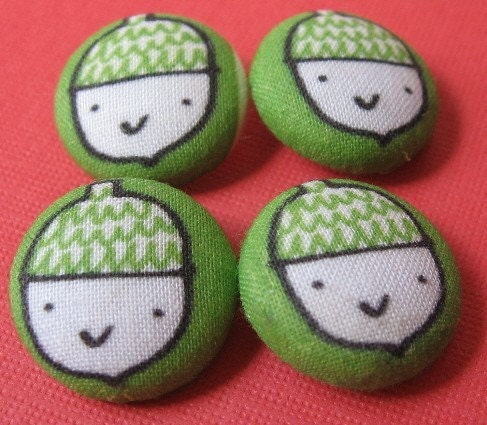 FOUR Fabric Covered Buttons   -    Oh Nuts, Acorns