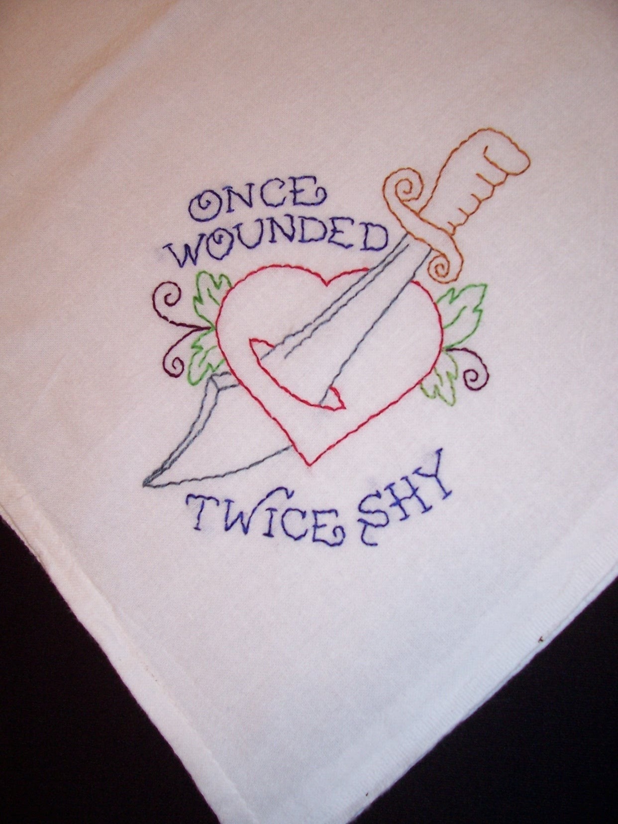 tattoo wounded heart Hand Embroidered towel