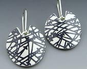 Black and White modern abstract polymer clay and sterling silver earrings