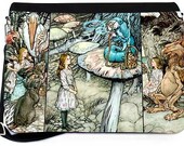 Messenger with TWO zip-off flaps. Two Alice prints (Arthur Rackham illustrations) to swap as the mood takes you