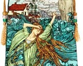 Undine by Arthur Rackham, Victoriana fairytale drawstring bag or tarot bag with wonderful silk velvet