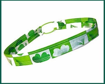 Holiday Headband, Green/White Floral Design Hair Band, St. Patrick's Day, Thin/Slim Style