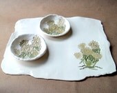 Ceramic Sunflower Bread Platter with Dipping Bowls