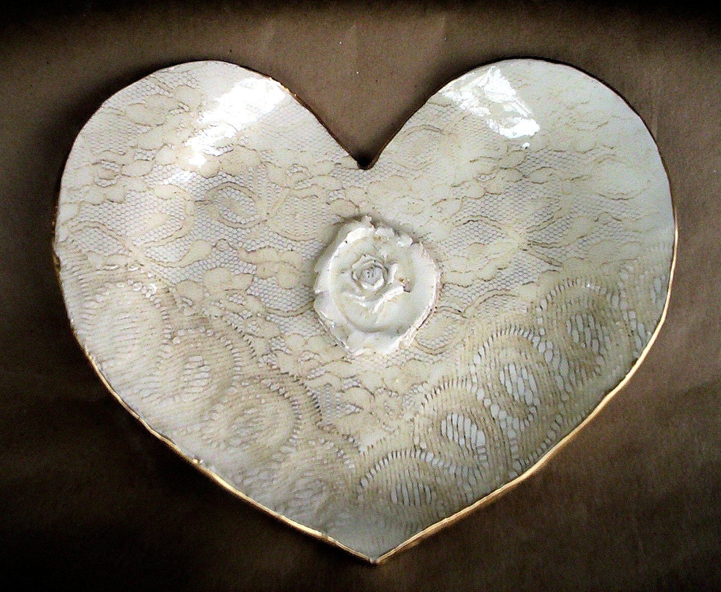 Hand Built Heart Bowl with Rose