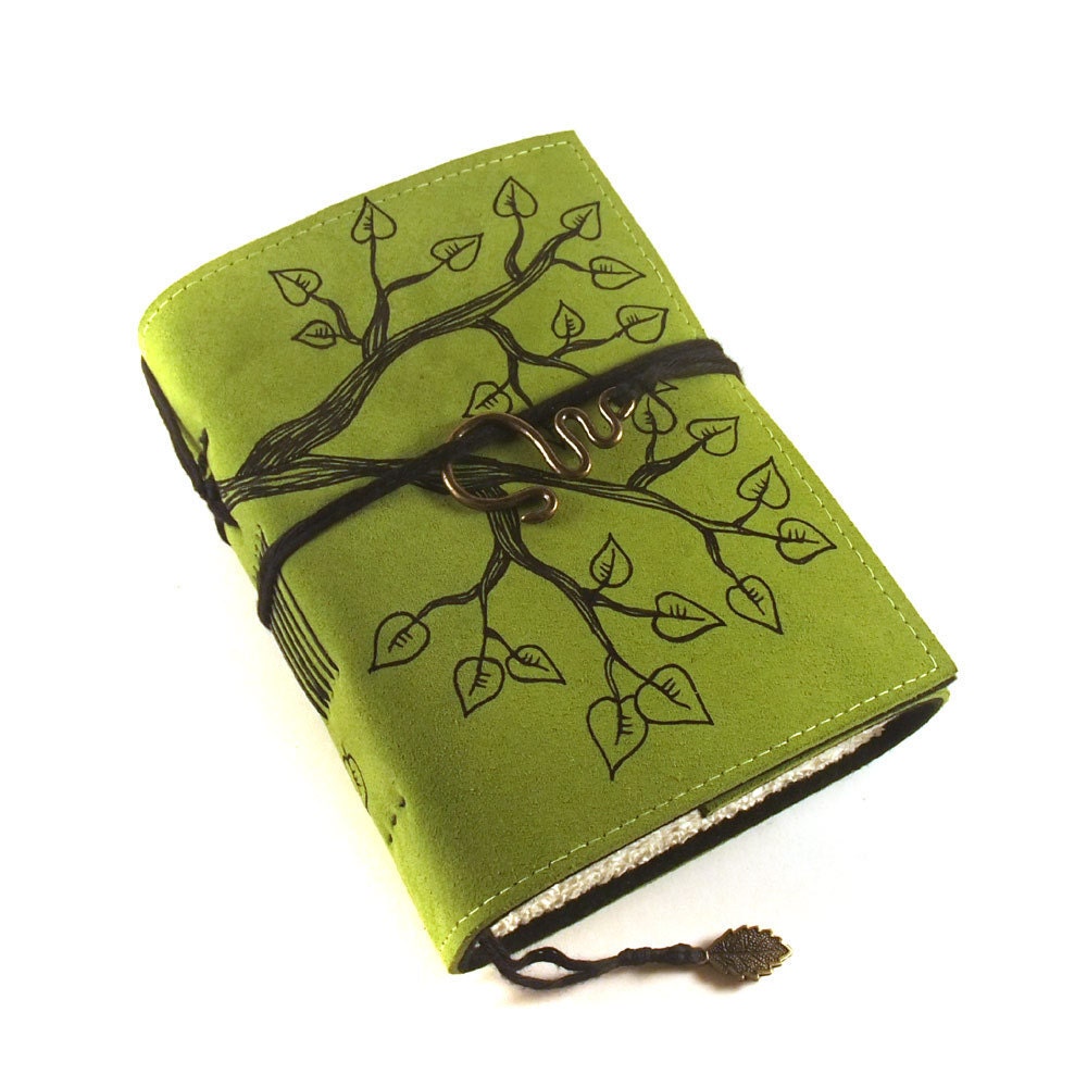Leather journal, Green, Notebook: Twigs