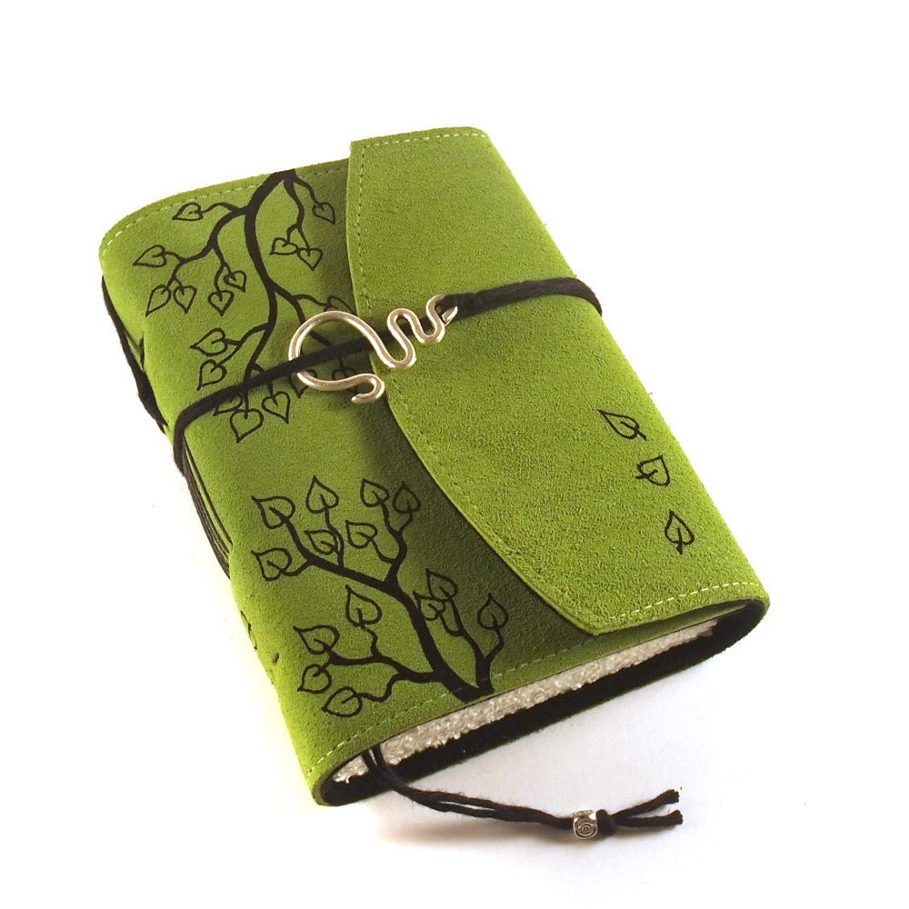 Leather journal, Green, Notebook: Twigs