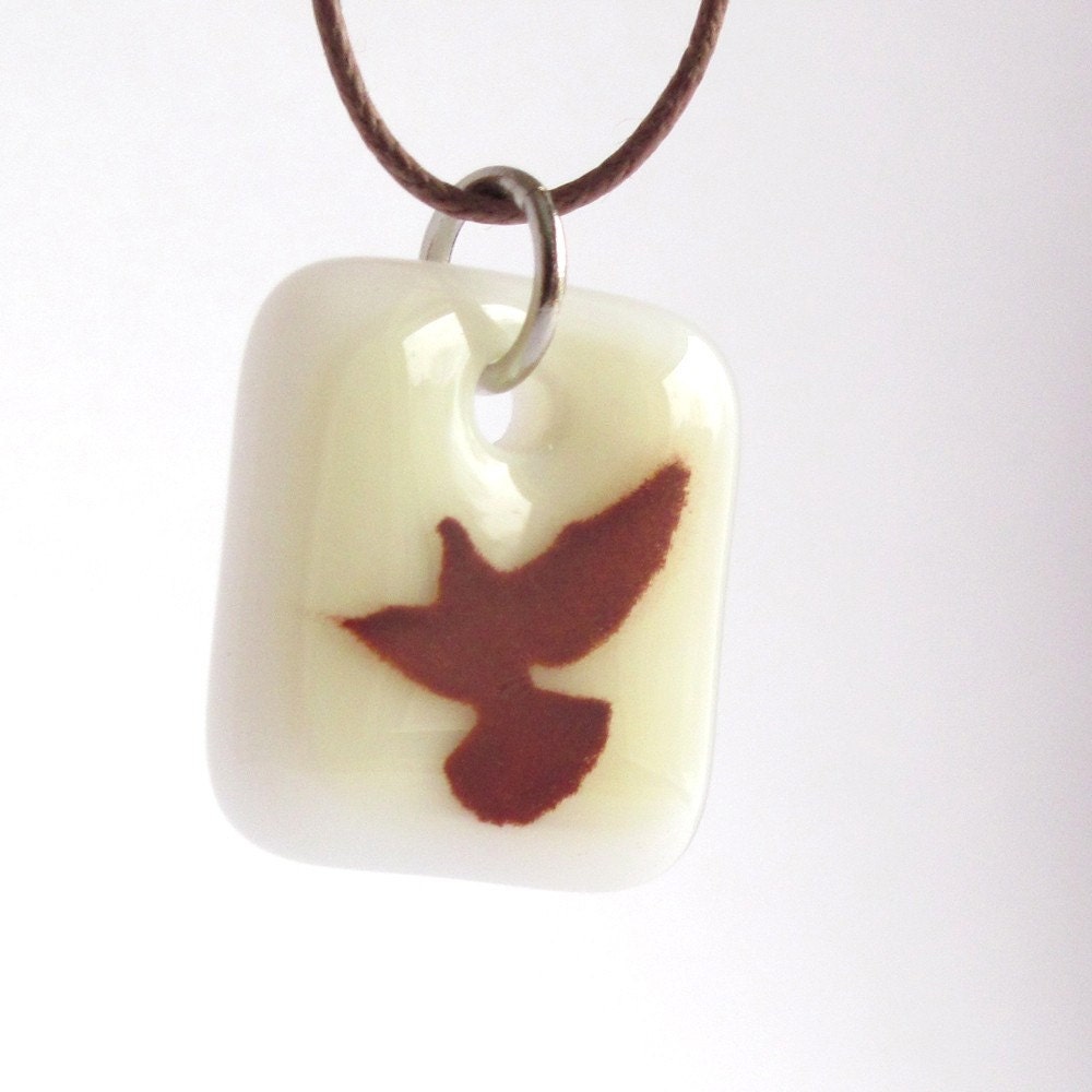 Bird in Flight. Glass Pendant Necklace.