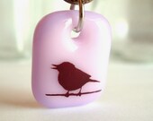 Singing Bird Pendant in Pink and Lavender. A fused glass pendant necklace.