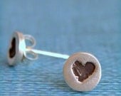 SIMPLY LOVE studs, HEART earrings, eco-friendly silver.  Handcrafted by Chocolate and Steel