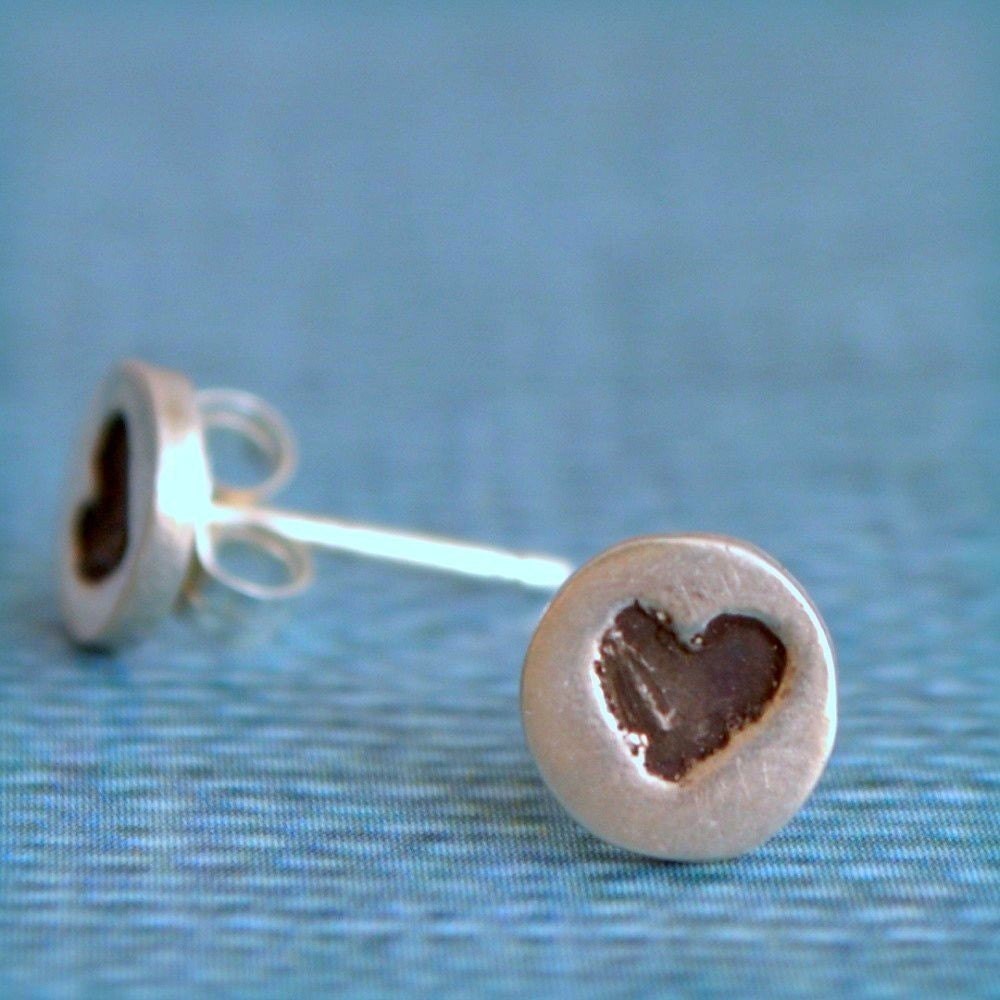 SIMPLY LOVE studs, HEART earrings, eco-friendly silver.  Handcrafted by Chocolate and Steel