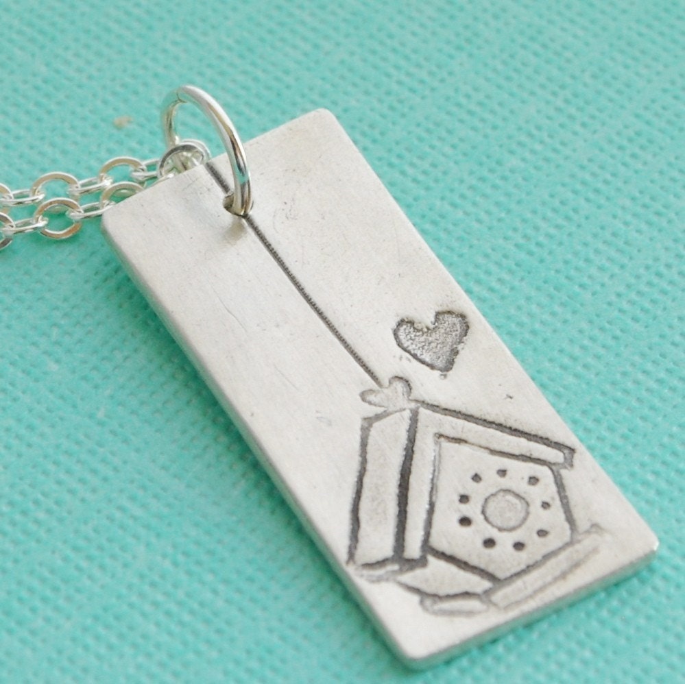 HOME is where the HEART is ... illustration by BOYGIRLPARTY, fine silver necklace