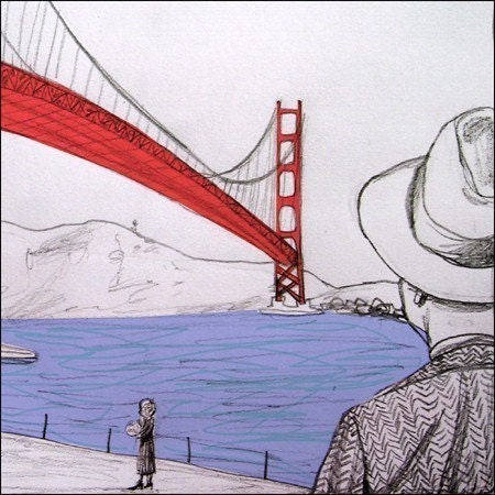 Vertigo Bridge scene with Jimmy Stewart Ode to Hitchcock limited edition canvas cloth print number 12 of 50