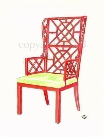 RED CHINOISERIE CHAIR Original watercolor painting