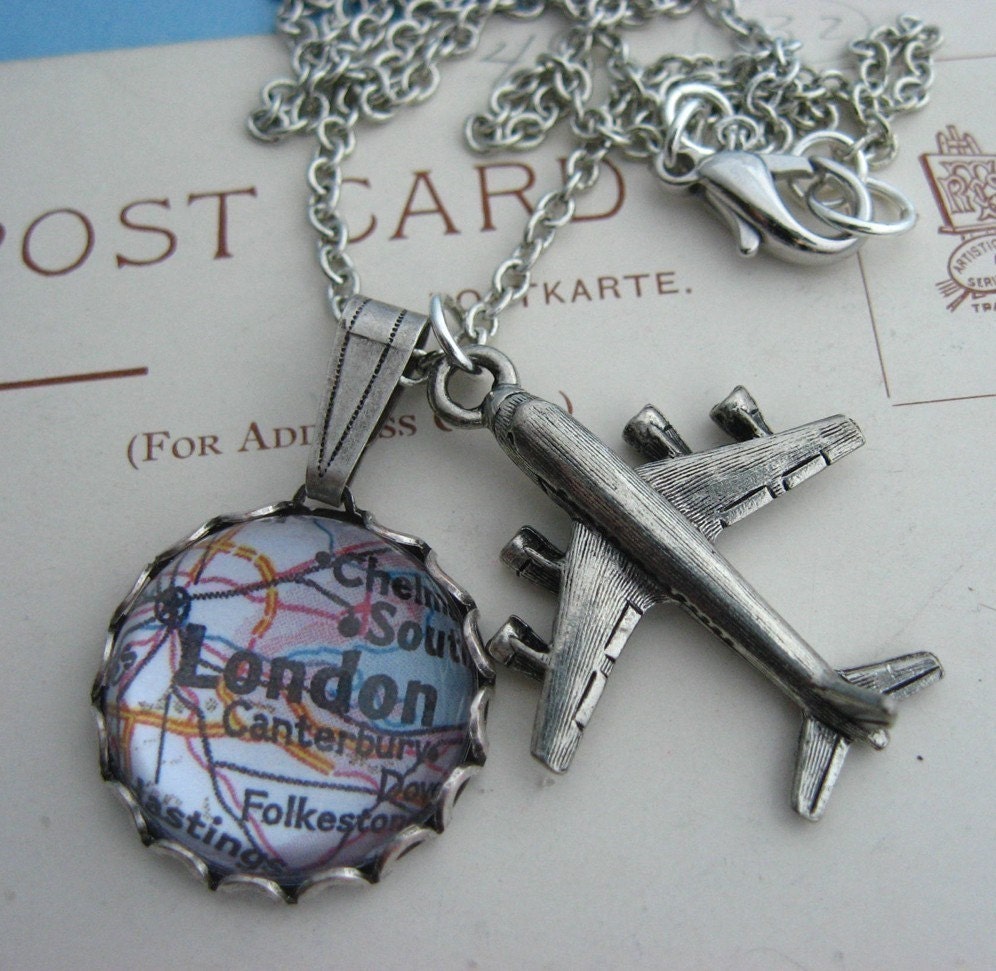 Choose your destination...vintage map custom necklace