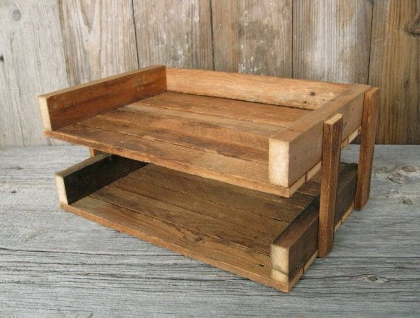 R E C L A I M E D wood file tray, desk file holder / office tray